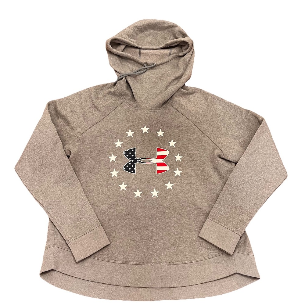 Under Armour Hoodie Womens Large XL Grey Freedom Sweatshirt Mock Neck Loose Fit